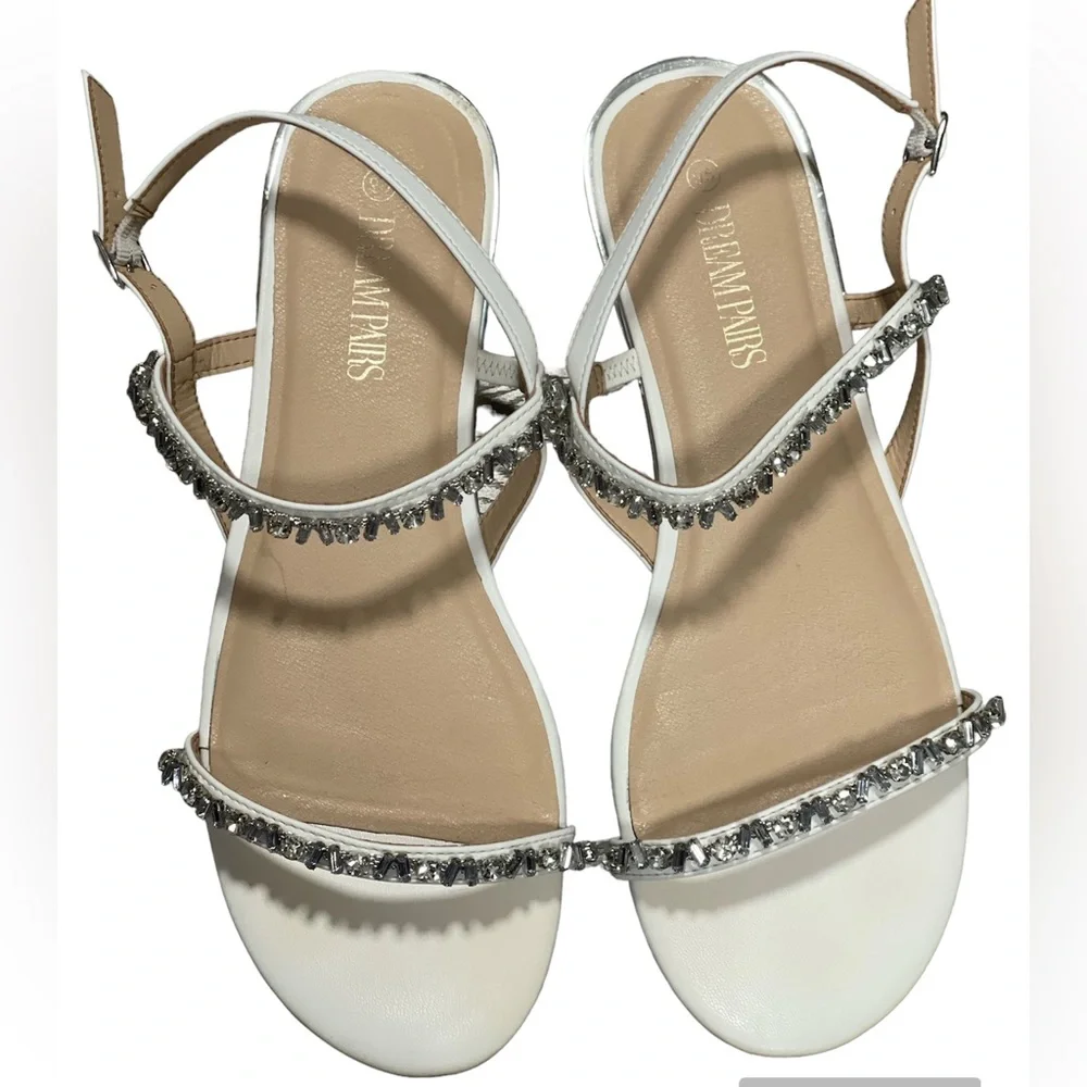 Women's Casual Dresssy Low Wedge Summer Shoes Cute Strappy Rhinestone Size 9.5